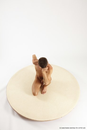 Nude Man White Kneeling poses - ALL Athletic Short Brown Kneeling poses - on one knee Multi angles poses Realistic