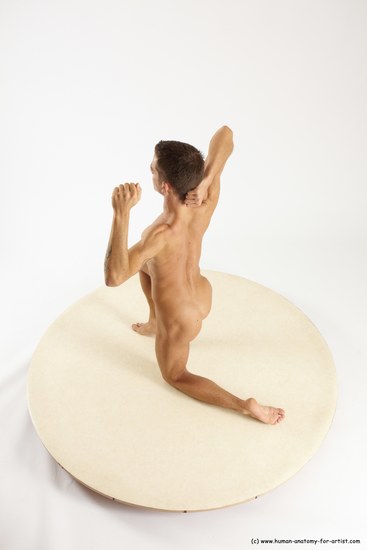 Nude Man White Kneeling poses - ALL Athletic Short Brown Kneeling poses - on one knee Multi angles poses Realistic