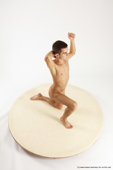 Nude Man White Kneeling poses - ALL Athletic Short Brown Kneeling poses - on one knee Multi angles poses Realistic