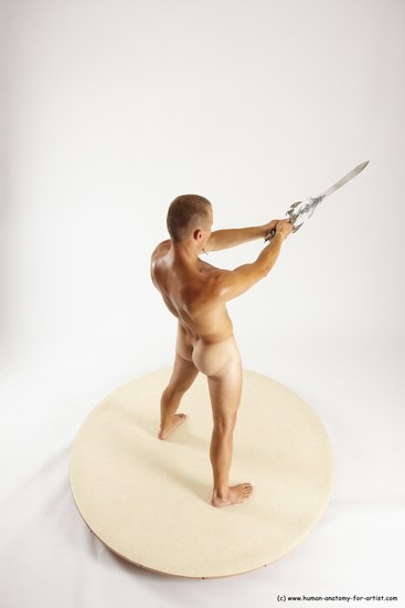 Nude Fighting with sword Man White Standing poses - ALL Slim Short Brown Standing poses - simple Multi angles poses Realistic