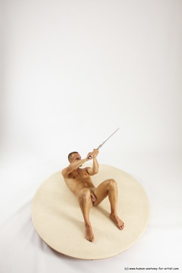 Nude Fighting with sword Man White Standing poses - ALL Slim Short Brown Standing poses - simple Multi angles poses Realistic