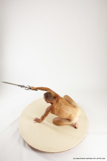 Nude Fighting with sword Man White Standing poses - ALL Slim Short Brown Standing poses - simple Multi angles poses Realistic