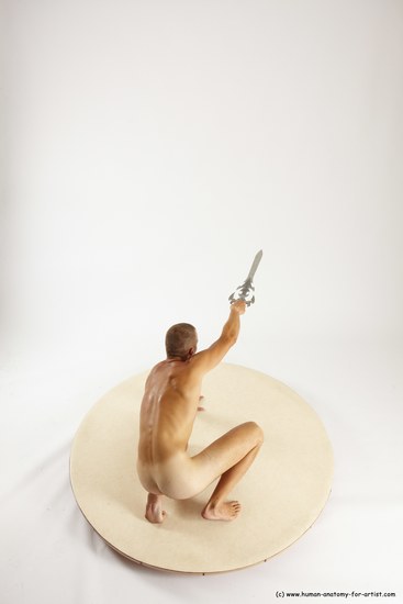 Nude Fighting with sword Man White Standing poses - ALL Slim Short Brown Standing poses - simple Multi angles poses Realistic