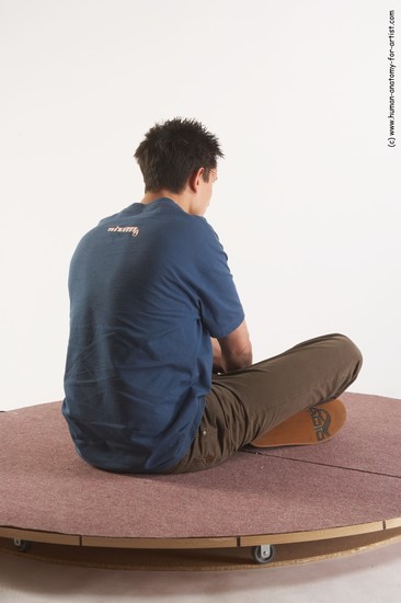 Casual Man White Sitting poses - simple Slim Short Brown Sitting poses - ALL Academic