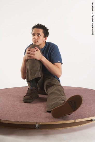 Casual Man White Sitting poses - simple Slim Short Brown Sitting poses - ALL Academic