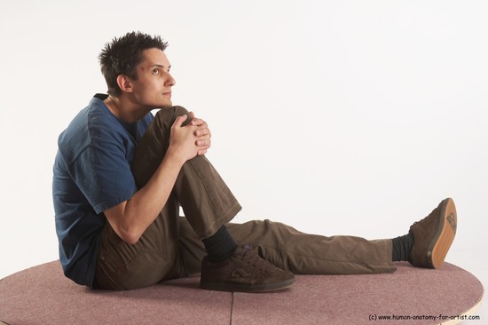 Casual Man White Sitting poses - simple Slim Short Brown Sitting poses - ALL Academic