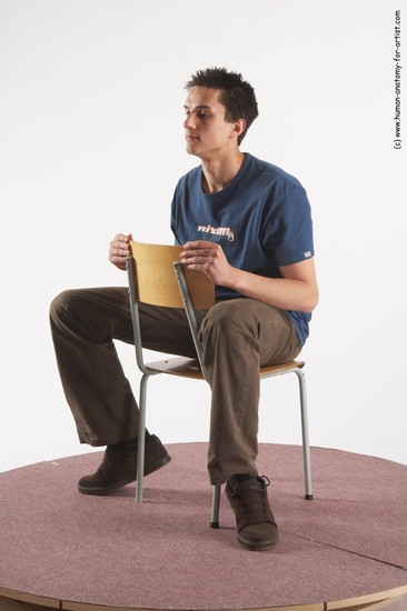 Casual Man White Sitting poses - simple Slim Short Brown Sitting poses - ALL Academic