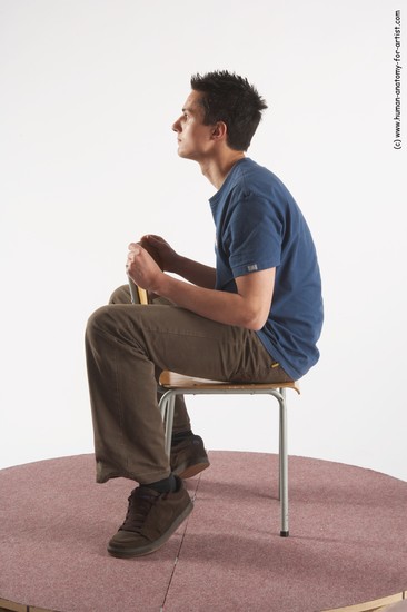 Casual Man White Sitting poses - simple Slim Short Brown Sitting poses - ALL Academic