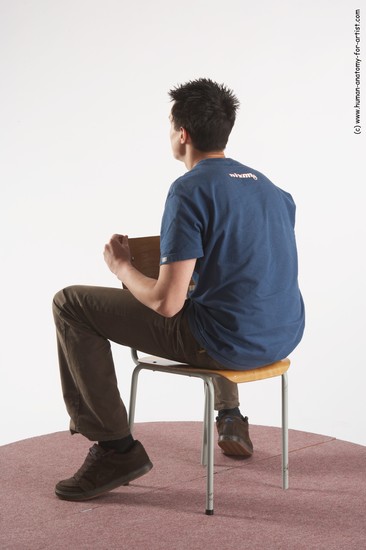 Casual Man White Sitting poses - simple Slim Short Brown Sitting poses - ALL Academic