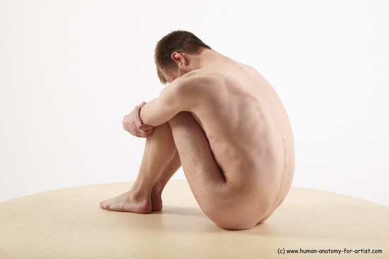 Nude Man White Sitting poses - simple Slim Short Brown Sitting poses - ALL Realistic