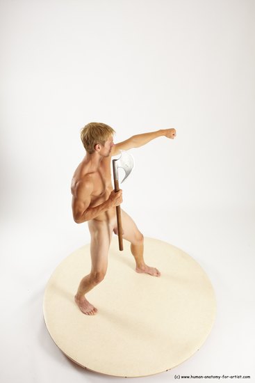 Nude Fighting with axe Man White Standing poses - ALL Athletic Short Brown Standing poses - simple Multi angles poses Realistic