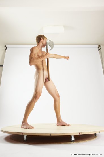 Nude Fighting with axe Man White Standing poses - ALL Athletic Short Brown Standing poses - simple Multi angles poses Realistic