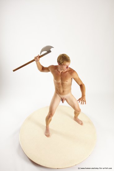 Nude Fighting with axe Man White Standing poses - ALL Athletic Short Brown Standing poses - simple Multi angles poses Realistic