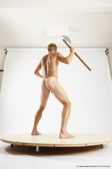 Nude Fighting with axe Man White Standing poses - ALL Athletic Short Brown Standing poses - simple Multi angles poses Realistic