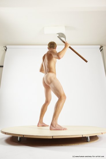 Nude Fighting with axe Man White Standing poses - ALL Athletic Short Brown Standing poses - simple Multi angles poses Realistic