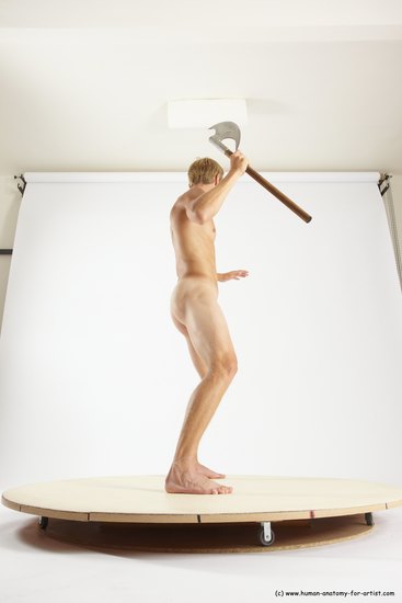 Nude Fighting with axe Man White Standing poses - ALL Athletic Short Brown Standing poses - simple Multi angles poses Realistic