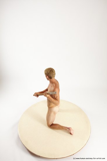 Nude Fighting with axe Man White Kneeling poses - ALL Athletic Short Brown Kneeling poses - on one knee Multi angles poses Realistic