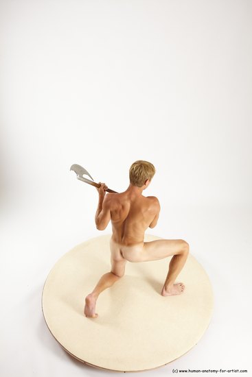 Nude Fighting with axe Man White Kneeling poses - ALL Athletic Short Brown Kneeling poses - on one knee Multi angles poses Realistic