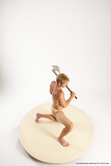 Nude Fighting with axe Man White Kneeling poses - ALL Athletic Short Brown Kneeling poses - on one knee Multi angles poses Realistic