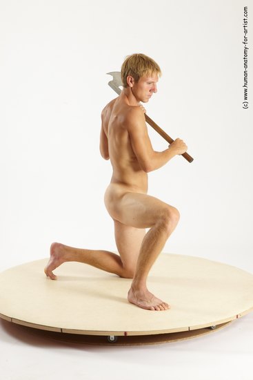 Nude Fighting with axe Man White Kneeling poses - ALL Athletic Short Brown Kneeling poses - on one knee Multi angles poses Realistic