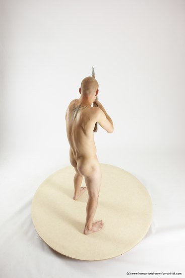 Nude Fighting with spear Man White Standing poses - ALL Slim Bald Standing poses - simple Multi angles poses Realistic