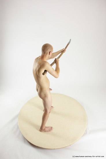 Nude Fighting with spear Man White Standing poses - ALL Slim Bald Standing poses - simple Multi angles poses Realistic