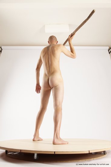 Nude Fighting with spear Man White Standing poses - ALL Slim Bald Standing poses - simple Multi angles poses Realistic