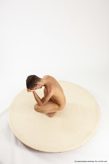 Nude Man White Kneeling poses - ALL Athletic Short Brown Kneeling poses - on one knee Multi angles poses Realistic