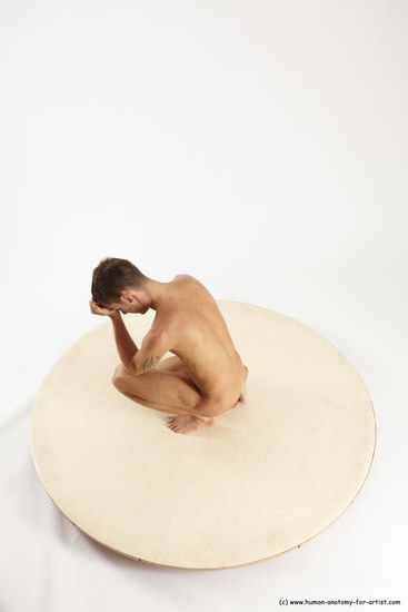 Nude Man White Kneeling poses - ALL Athletic Short Brown Kneeling poses - on one knee Multi angles poses Realistic