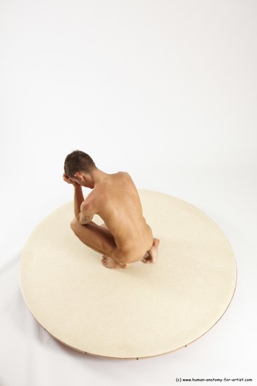 Nude Man White Kneeling poses - ALL Athletic Short Brown Kneeling poses - on one knee Multi angles poses Realistic