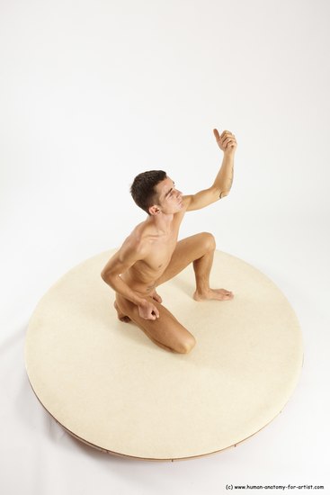 Nude Man White Kneeling poses - ALL Athletic Short Brown Kneeling poses - on one knee Multi angles poses Realistic