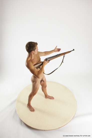 Nude Fighting with rifle Man White Standing poses - ALL Athletic Short Brown Standing poses - simple Multi angles poses Realistic