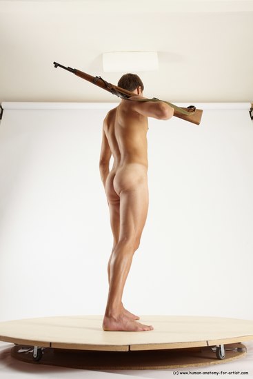 Nude Fighting with rifle Man White Standing poses - ALL Athletic Short Brown Standing poses - simple Multi angles poses Realistic