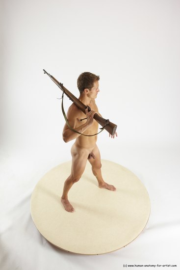 Nude Fighting with rifle Man White Standing poses - ALL Athletic Short Brown Standing poses - simple Multi angles poses Realistic