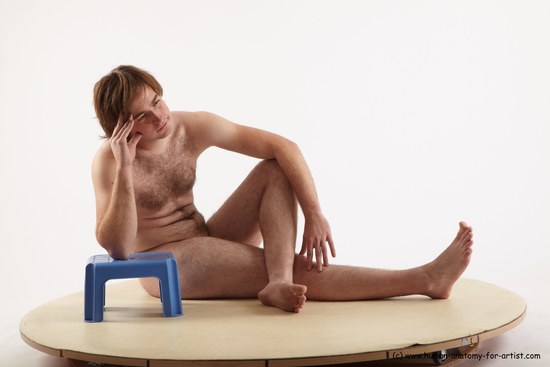 Nude Man White Sitting poses - simple Slim Medium Brown Sitting poses - ALL Realistic