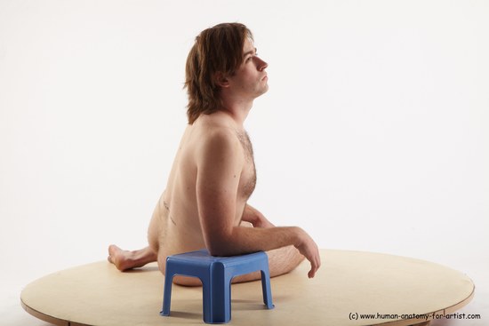 Nude Man White Sitting poses - simple Slim Medium Brown Sitting poses - ALL Realistic