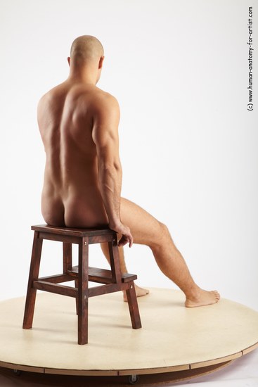 Nude Man White Sitting poses - simple Slim Bald Sitting poses - ALL Realistic