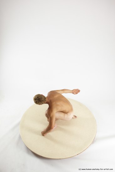 Nude Man White Kneeling poses - ALL Athletic Short Brown Kneeling poses - on one knee Multi angles poses Realistic