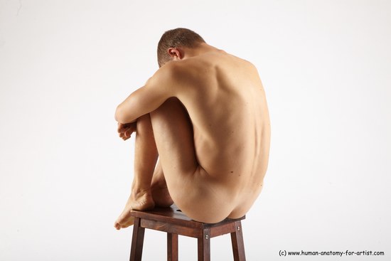 Nude Man White Sitting poses - simple Slim Short Brown Sitting poses - ALL Realistic