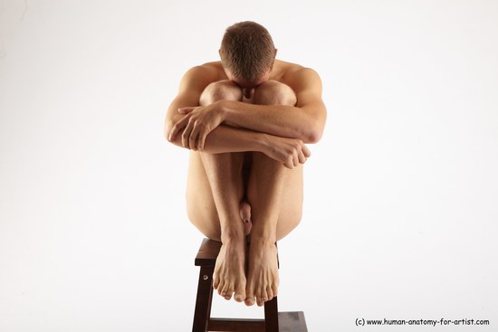 Nude Man White Sitting poses - simple Slim Short Brown Sitting poses - ALL Realistic