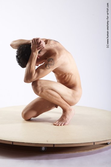 Nude Man White Kneeling poses - ALL Athletic Short Brown Kneeling poses - on one knee Realistic