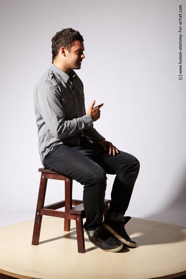 Casual Man White Sitting poses - simple Slim Short Brown Sitting poses - ALL Academic