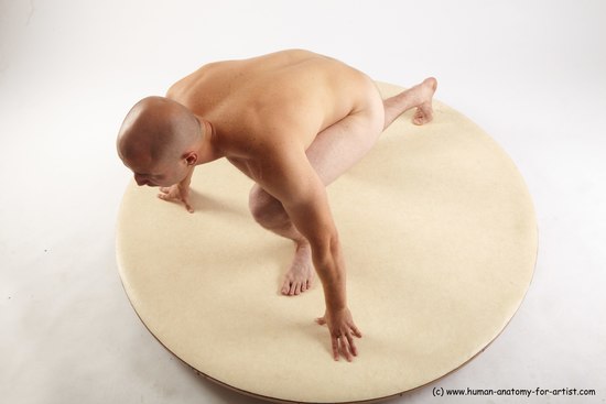 Nude Man White Kneeling poses - ALL Slim Bald Kneeling poses - on one knee Realistic