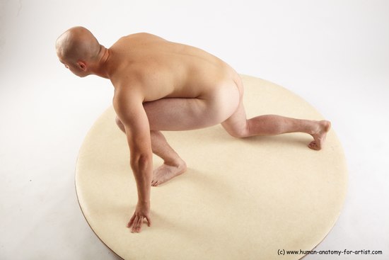 Nude Man White Kneeling poses - ALL Slim Bald Kneeling poses - on one knee Realistic