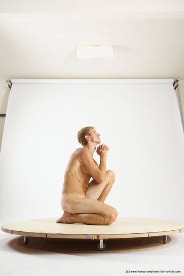 Nude Man White Kneeling poses - ALL Athletic Short Blond Kneeling poses - on one knee Multi angles poses Realistic