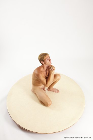 Nude Man White Kneeling poses - ALL Athletic Short Blond Kneeling poses - on one knee Multi angles poses Realistic