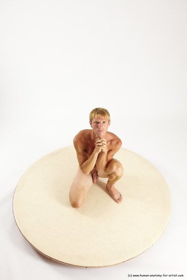 Nude Man White Kneeling poses - ALL Athletic Short Blond Kneeling poses - on one knee Multi angles poses Realistic