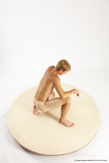 Nude Man White Kneeling poses - ALL Athletic Short Blond Kneeling poses - on one knee Multi angles poses Realistic