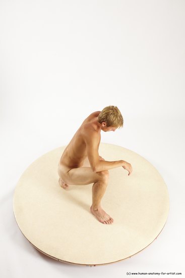 Nude Man White Kneeling poses - ALL Athletic Short Blond Kneeling poses - on one knee Multi angles poses Realistic