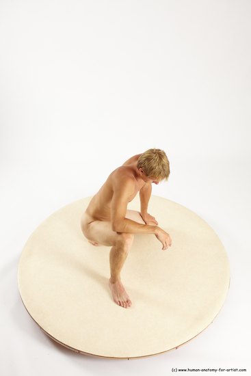 Nude Man White Kneeling poses - ALL Athletic Short Blond Kneeling poses - on one knee Multi angles poses Realistic